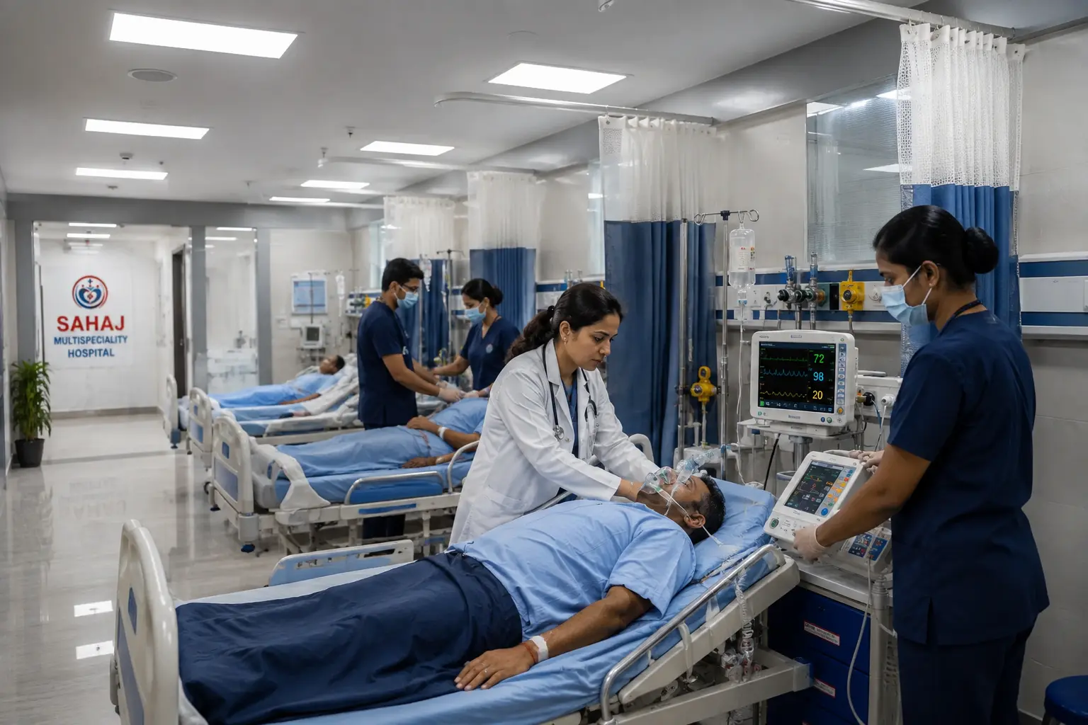 SAHAJ Multispeciality Hospital campus exterior in South Bopal, Ahmedabad