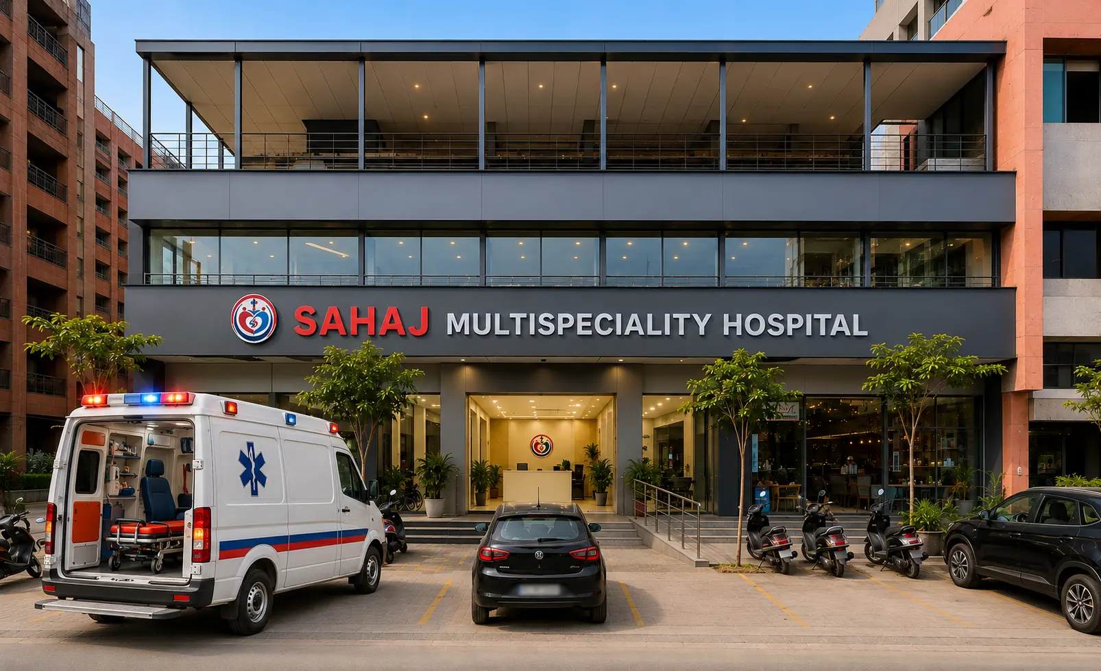 SAHAJ Multispeciality Hospital campus in South Bopal, Ahmedabad